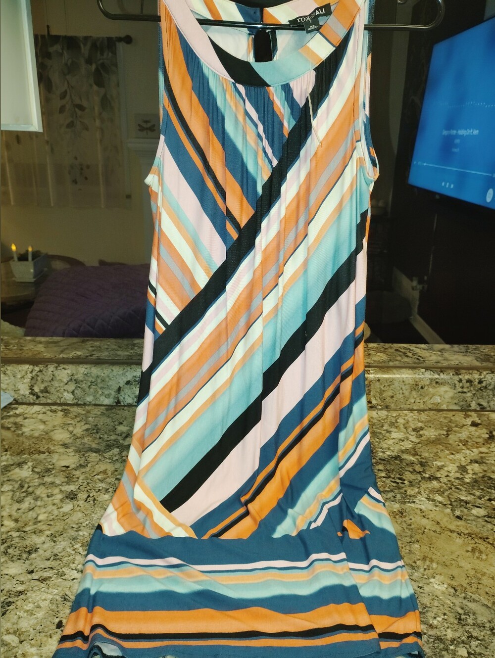 Nwt Xs Dressbarn Sleeveless Striped Maxi Dress in Blue, Orange & Pink